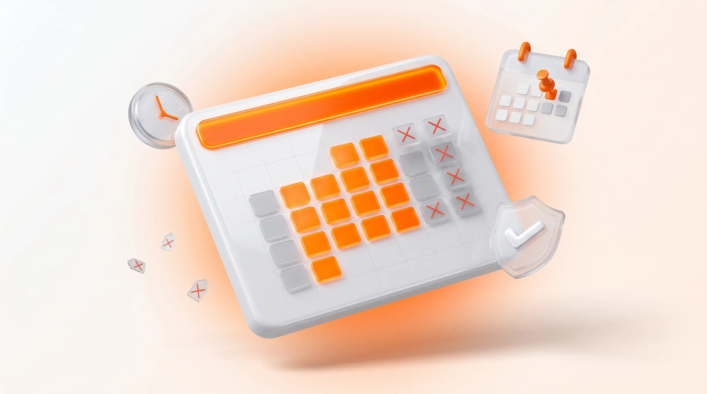 Ilustração 3D de calculadora de dias úteis com calendário e prazos de trabalho