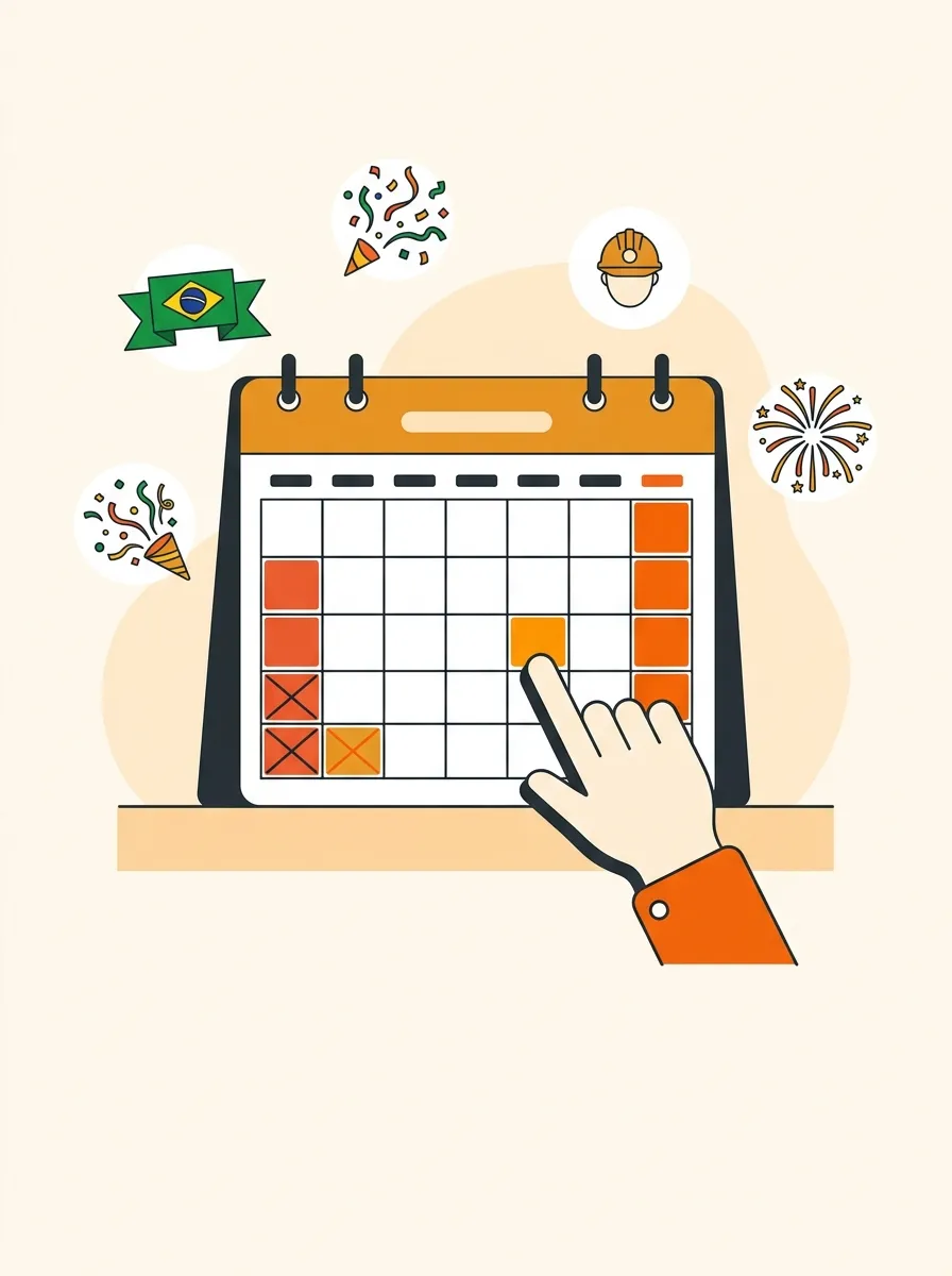 Calendário com feriados nacionais brasileiros para cálculo de dias trabalhados